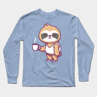 Cute Sleepy Sloth Holding Cup Coffee Long Sleeve T-Shirt